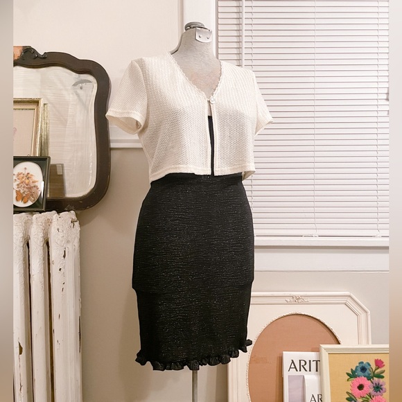 Vintage Y2K Black Sparkle Stretchy Midi Skirt - Picture 2 of 8